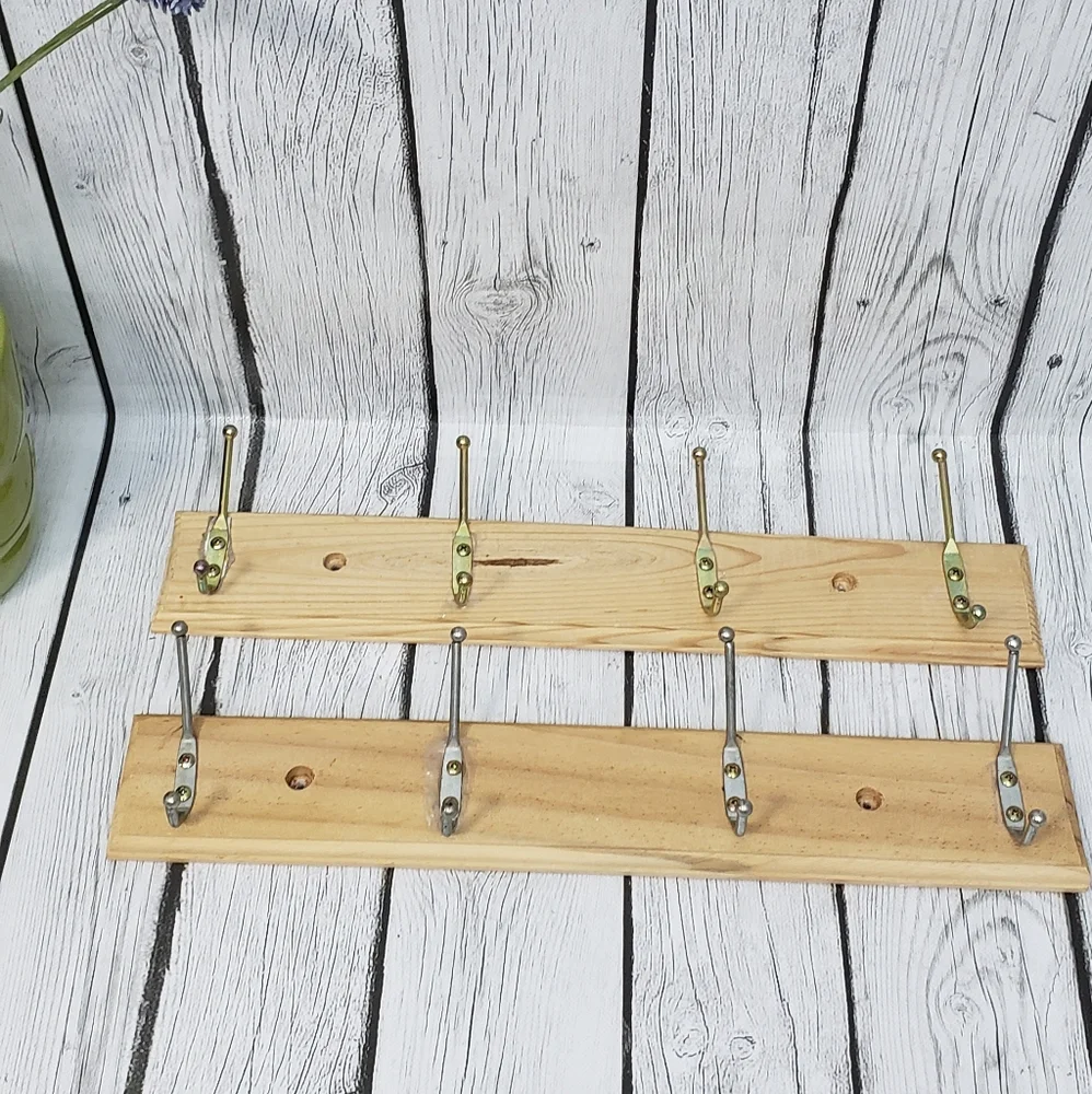 2 Wooden Hook Boards 4 Iron Hooks
